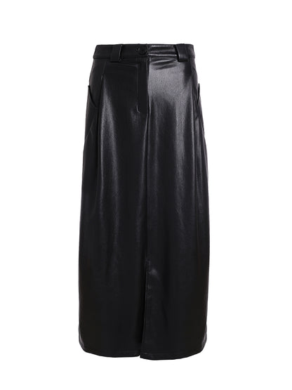 China Leather Smooth Pencil Simple Long-Skirt