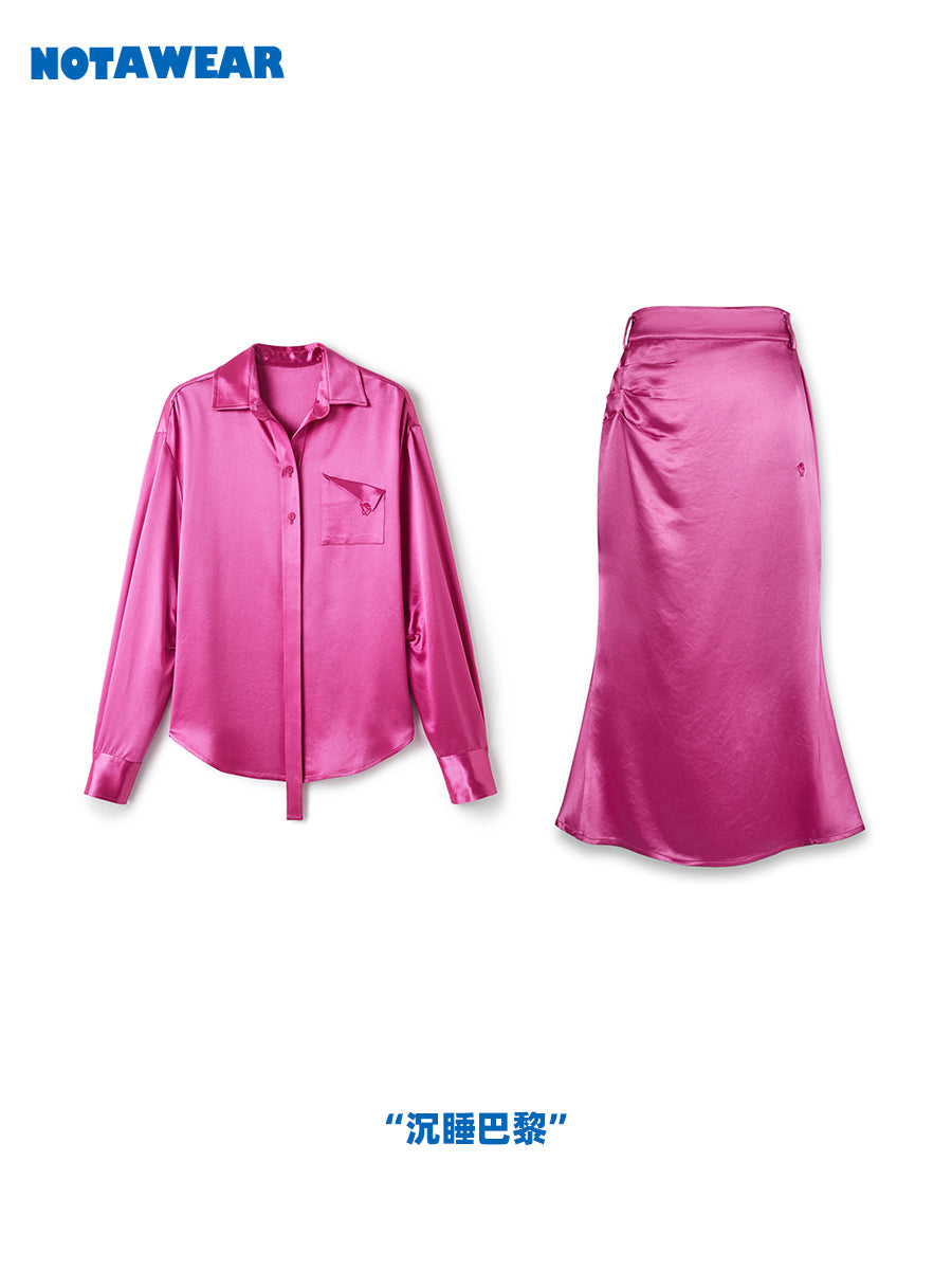 Vivid Satin Nichi Set-Up Shirt＆Long-Skirt