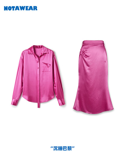 Vivid Satin Nichi Set-Up Shirt &amp; Long-Skirt