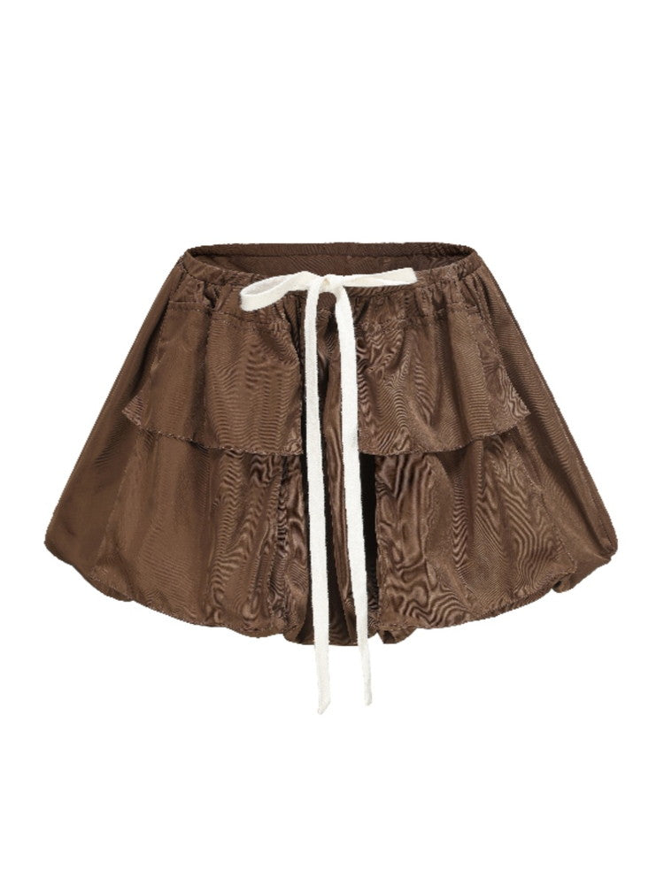 2Way Balloon Plain Fluffily Tops Mini-Skirt