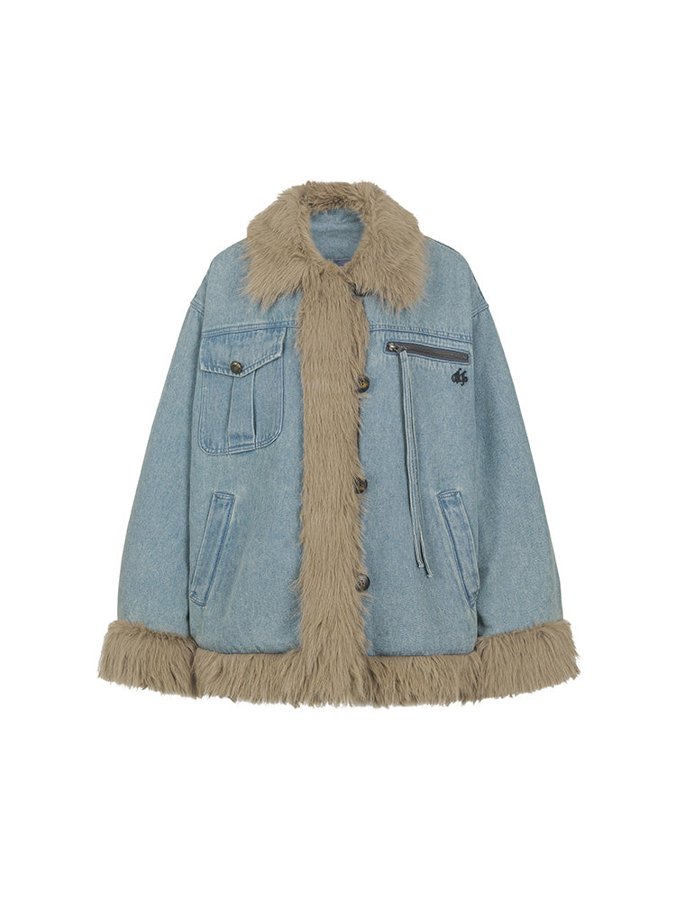 Fur Denim übergroße High-End-Casualjacke übergroß