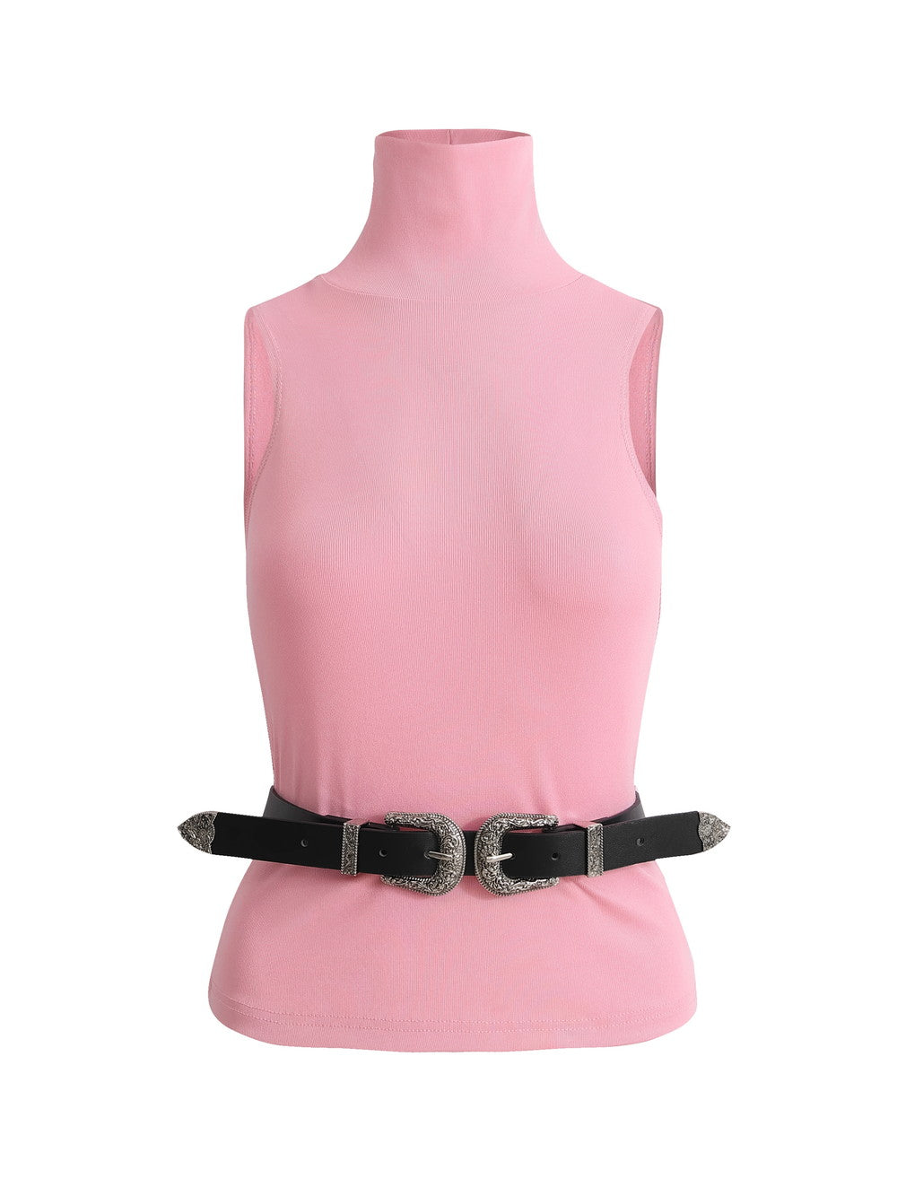 High-neck Sleeveless Simple Belt Cutsew