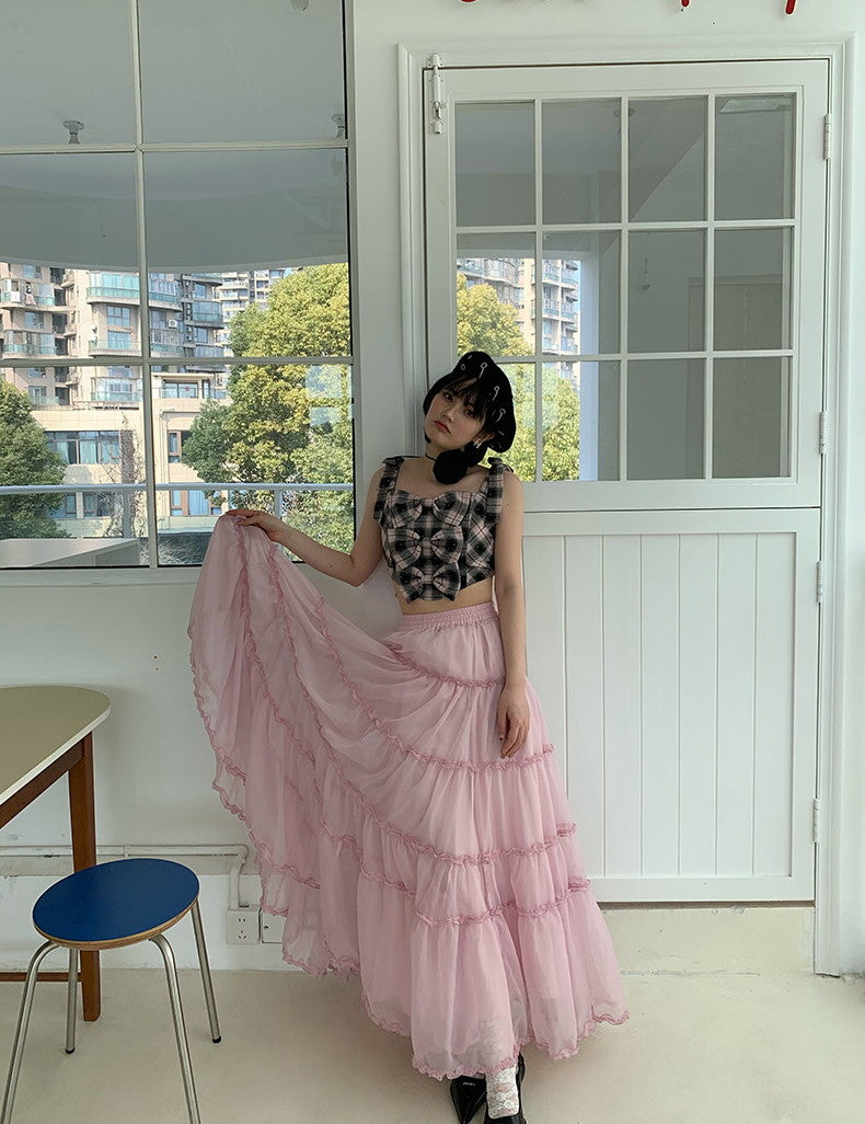 Tulle Ciffon Tiered Sheer Volume Long-Skirt