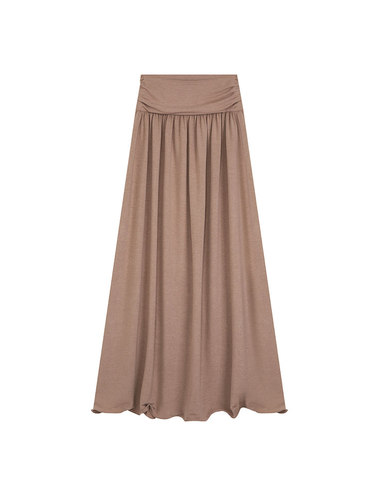 Stretch Classy Chic Thin Plain Flare A-Line Long-Skirt