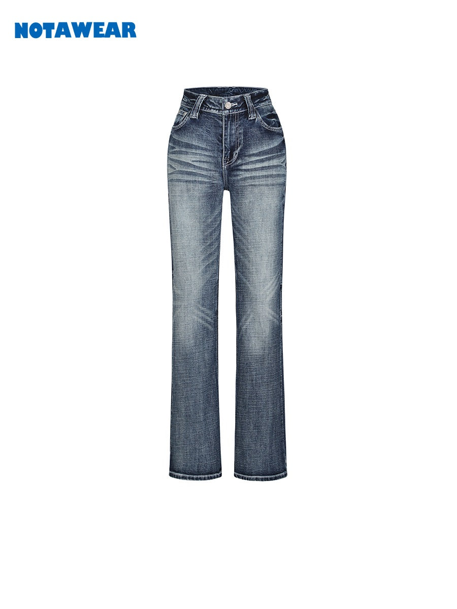 Faded Denim Straight Casual Pants