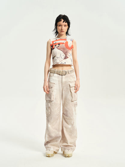 Graphic Smooth Spray Paint Sleeveless Cropped Tops