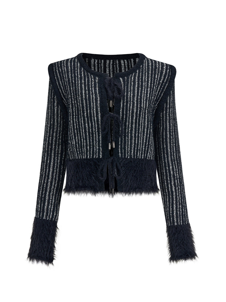 Cardigan Retro Stripe Round-Neck Mohair-Knit