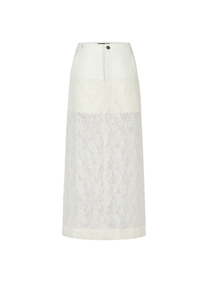 Lace H-Line Sheer Flower Embroidery Feminine Long-Skirt