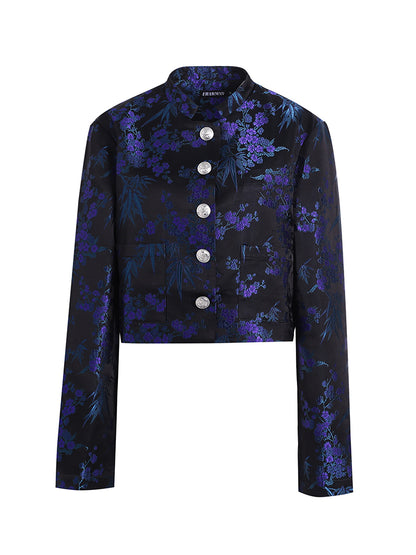 Embroidery Retro Flower Glossy Chic Jacket