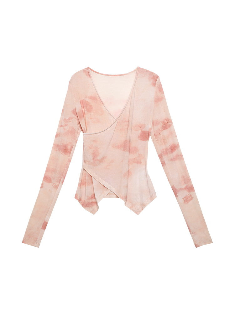 Tie-Dye Cache-Coeur Pale-Tone Asymemtry Slim Cutsew