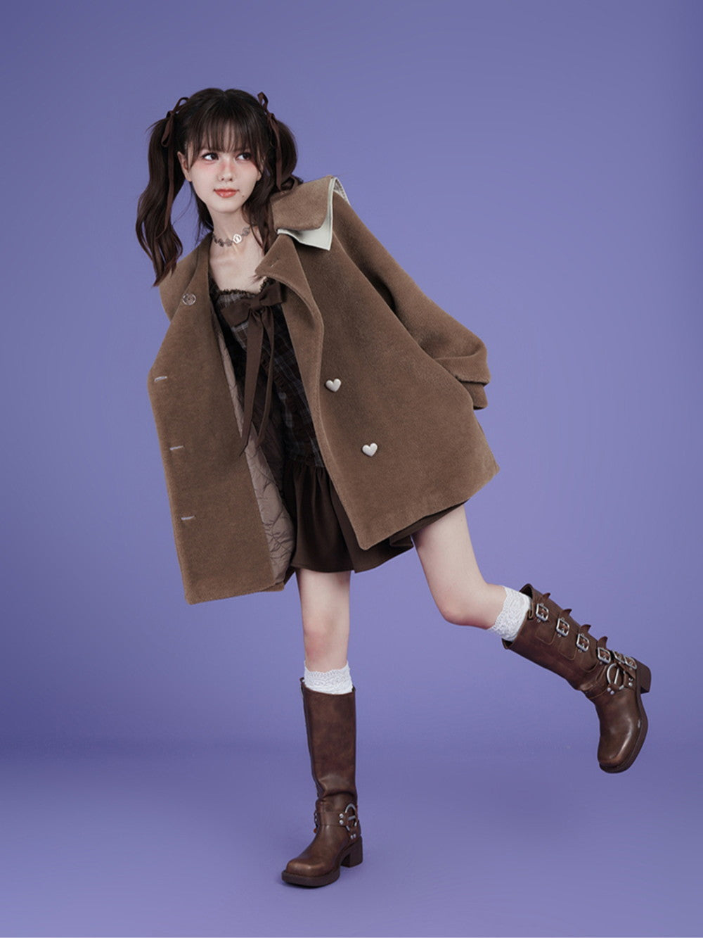 Double-Collar Thick Retro Middle Coat