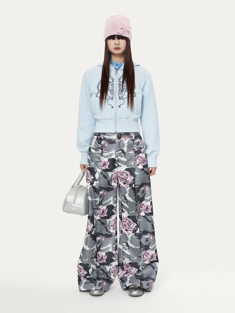 Camouflage Flower High-Waist Speckled Rose Nichi Wide-Pants