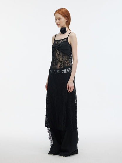 Camisole Mamluk-Sleeve Mesh Long Sexy Dress