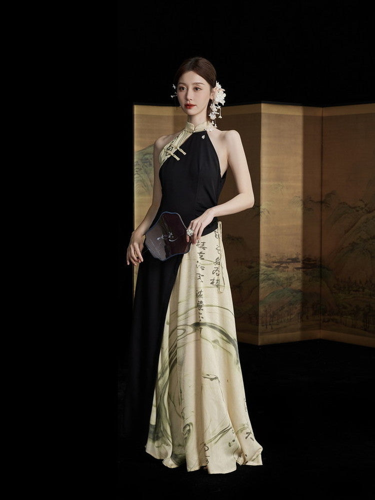 japanese maxi dress Japanese American-Sleeve Watercolor Retro Long Dress – ARCANA ARCHIVE