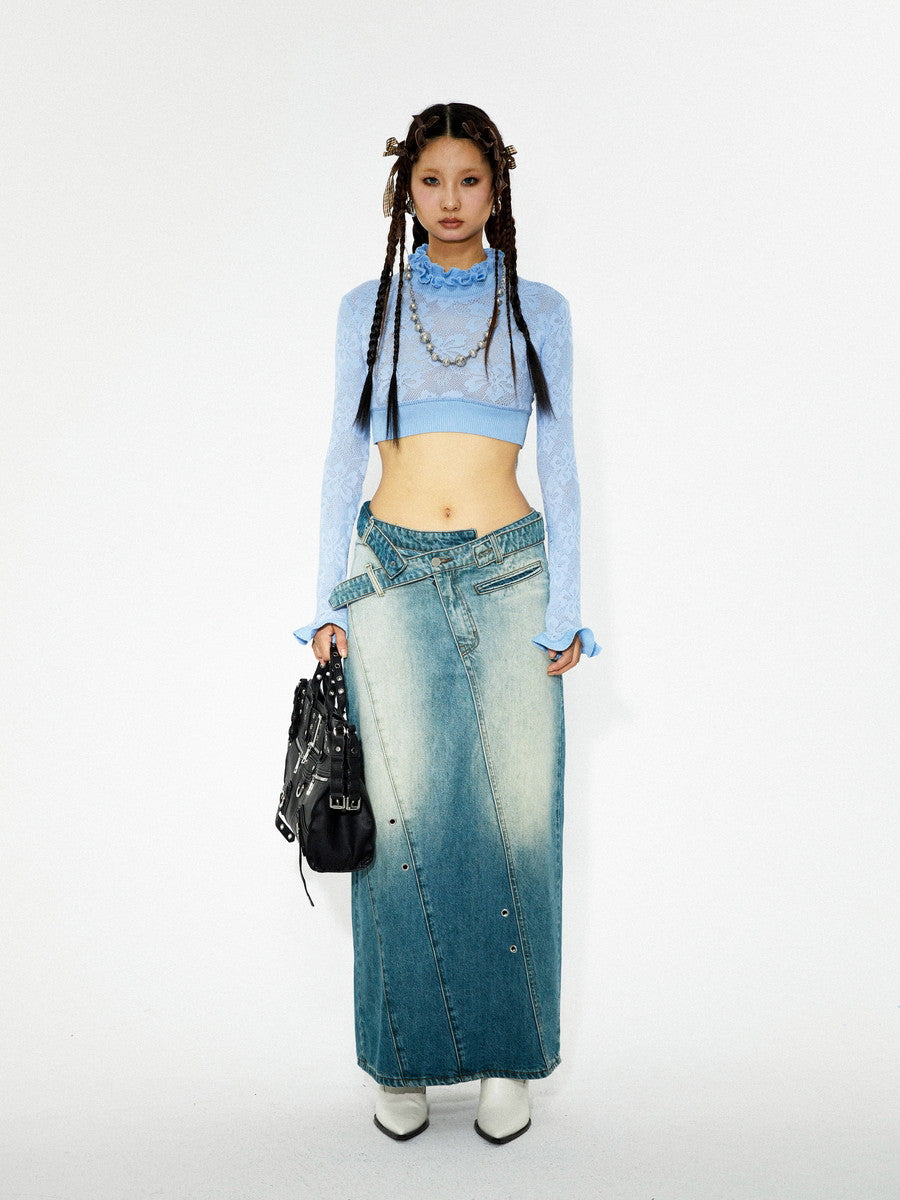 Faded-Denim-Bleistift-Rock-Casual Maxi Langstachel