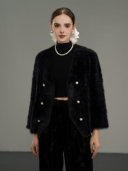 Pearl-Button Luxus dickes einfaches schickes Fur-Jacket