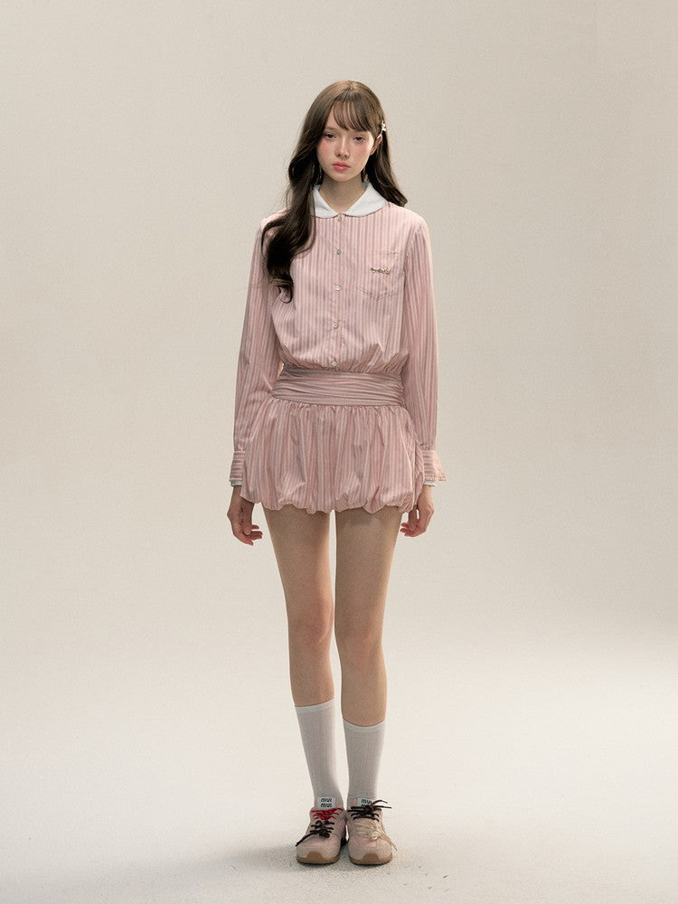 Stripe Balloon Nichi Short Shirt Dress