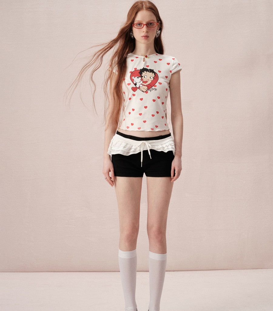 Betty Dot Heart Casual Lace Tops＆Short-Pants