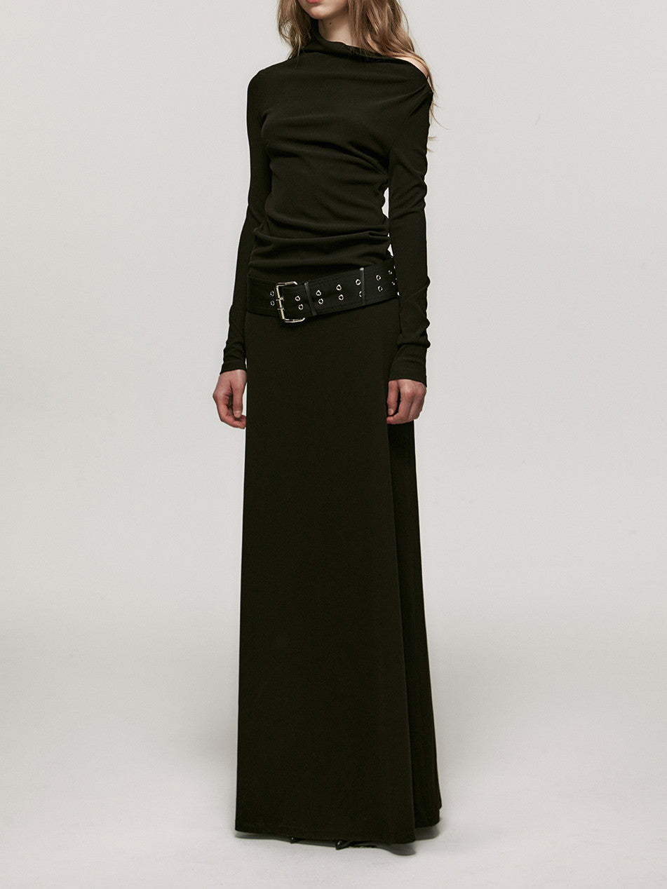 One-Shoulder Long Belt Slim Casual One-Piece