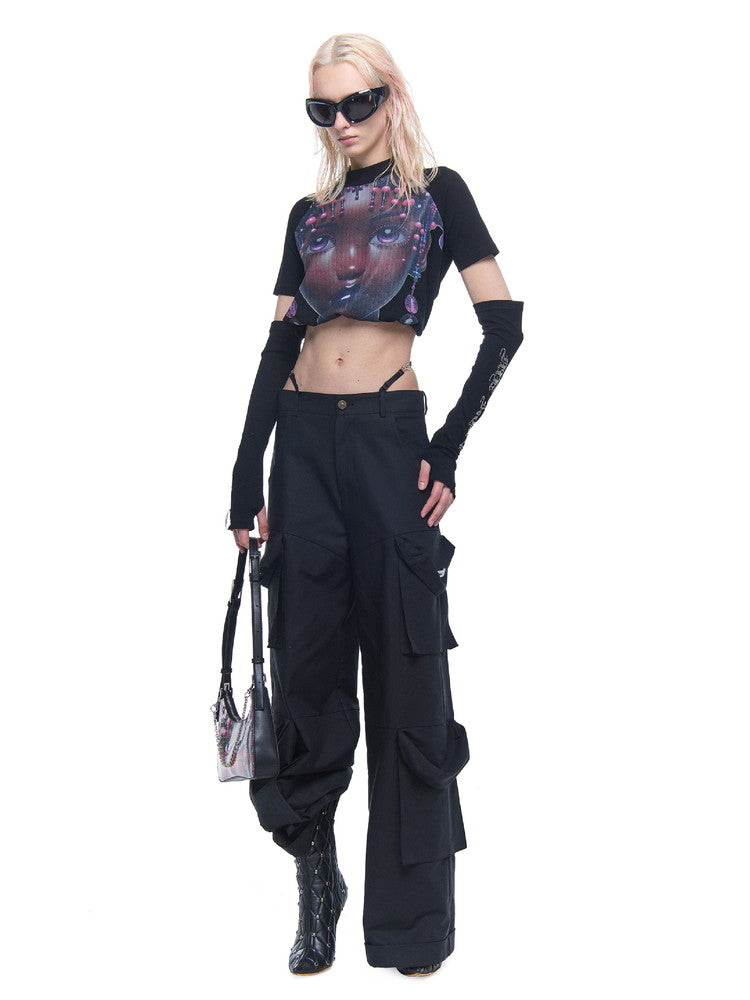 Back-Open Drawstring Girl Cropped Nichi T-Shirt