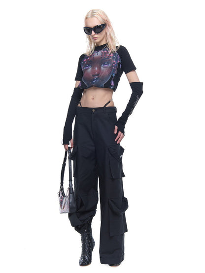 Back-Open Drawstring Girl Cropped Nichi T-Shirt