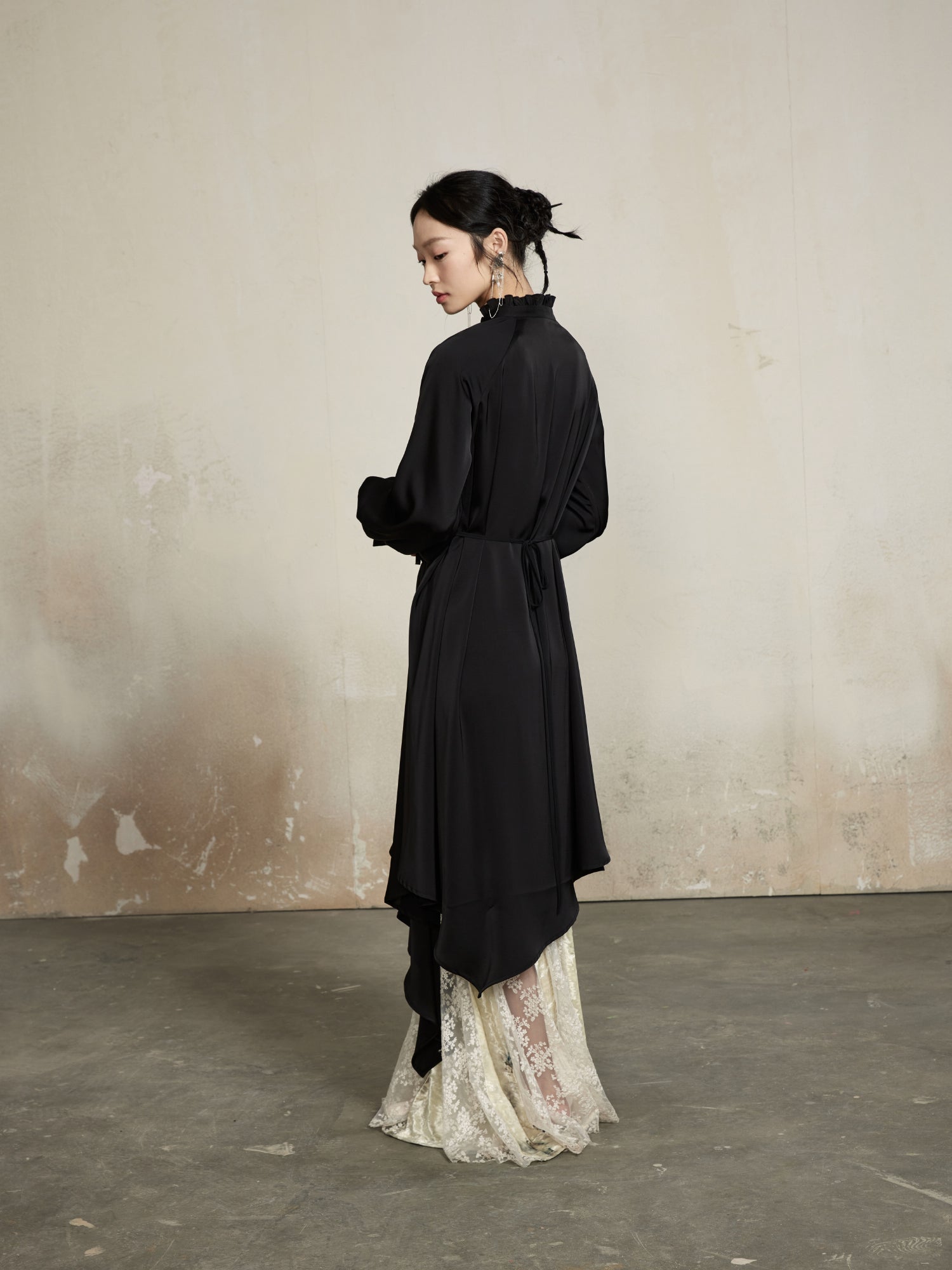 Drape Classy Nichi Oversize Thin Asymmetry Long-Shirt