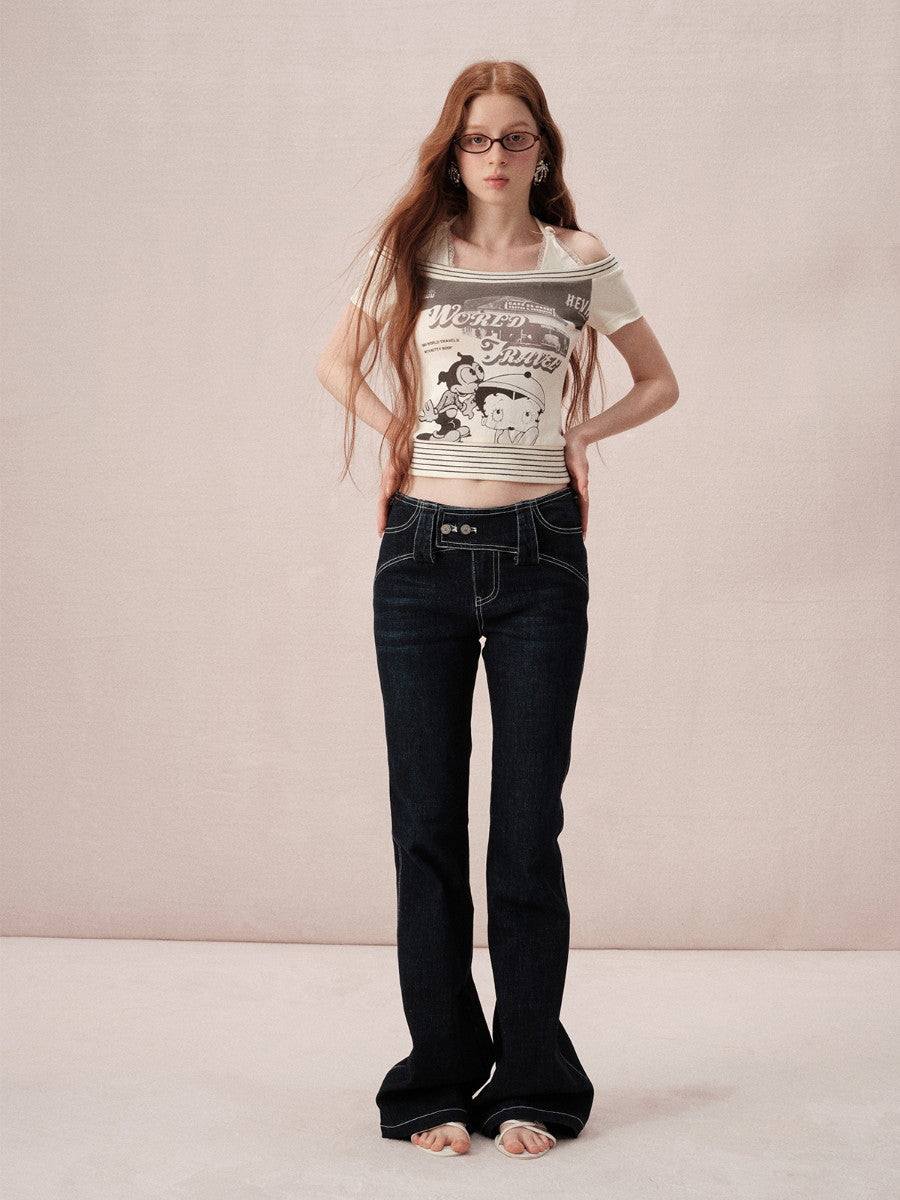 Denim Casual Simple Basic Flare-Pants