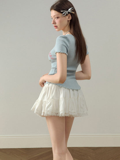 Short Sweet Tiered Feminine Lace-Skirt