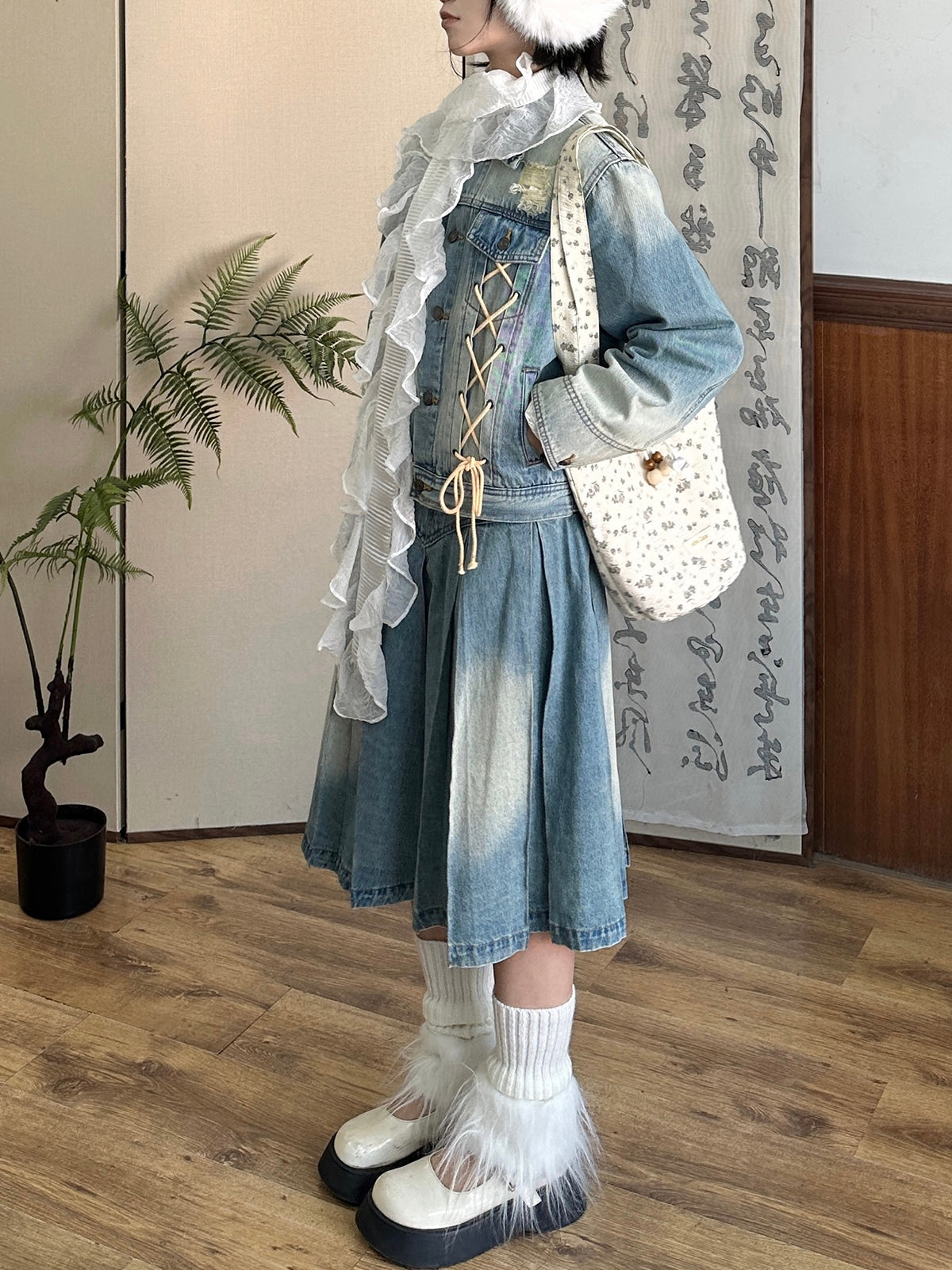 Washed Lace-Up Vintage Retro Nichi Jacket