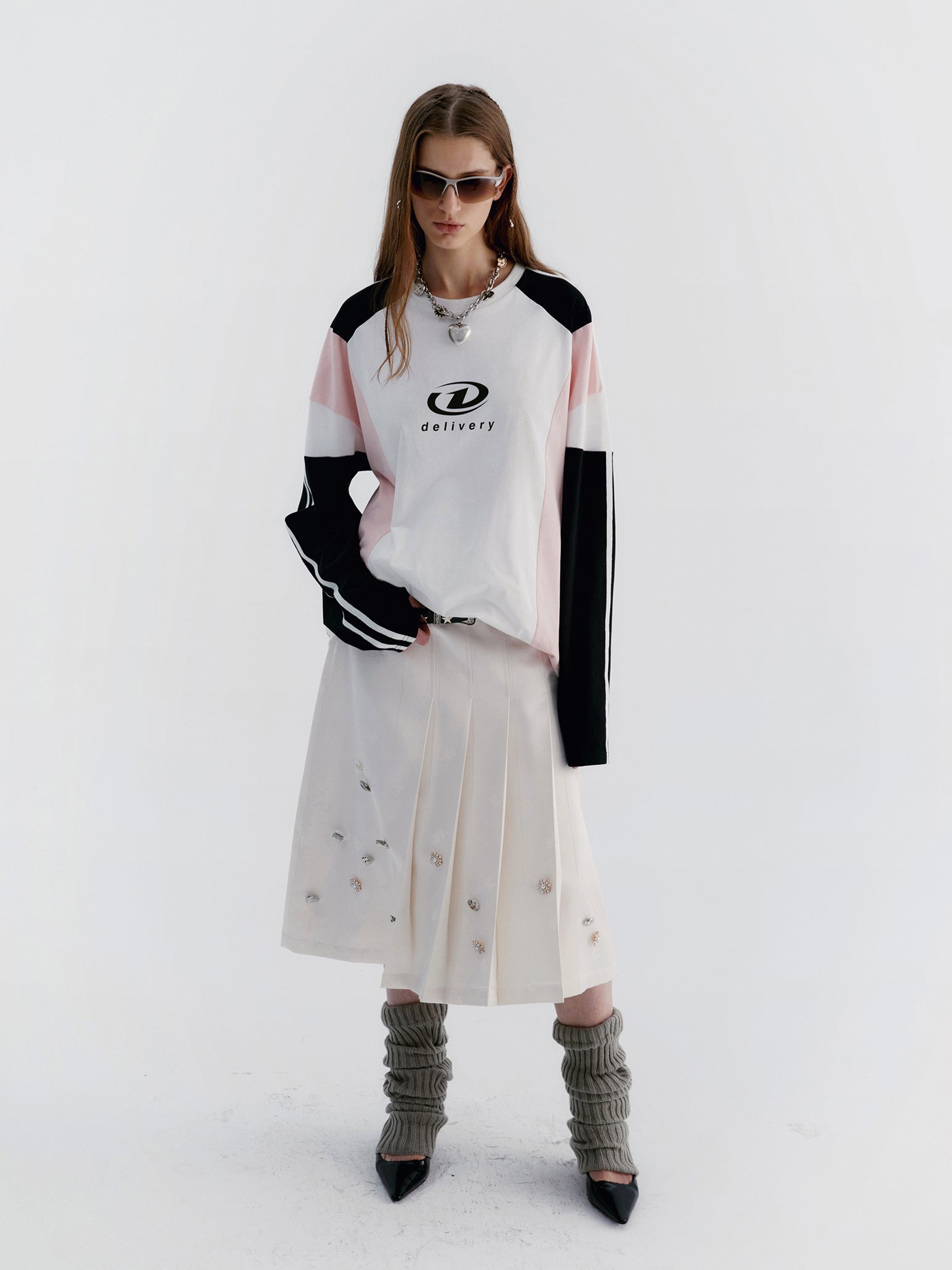 Unisex Contrast Oversize Casual Long-T-shirt