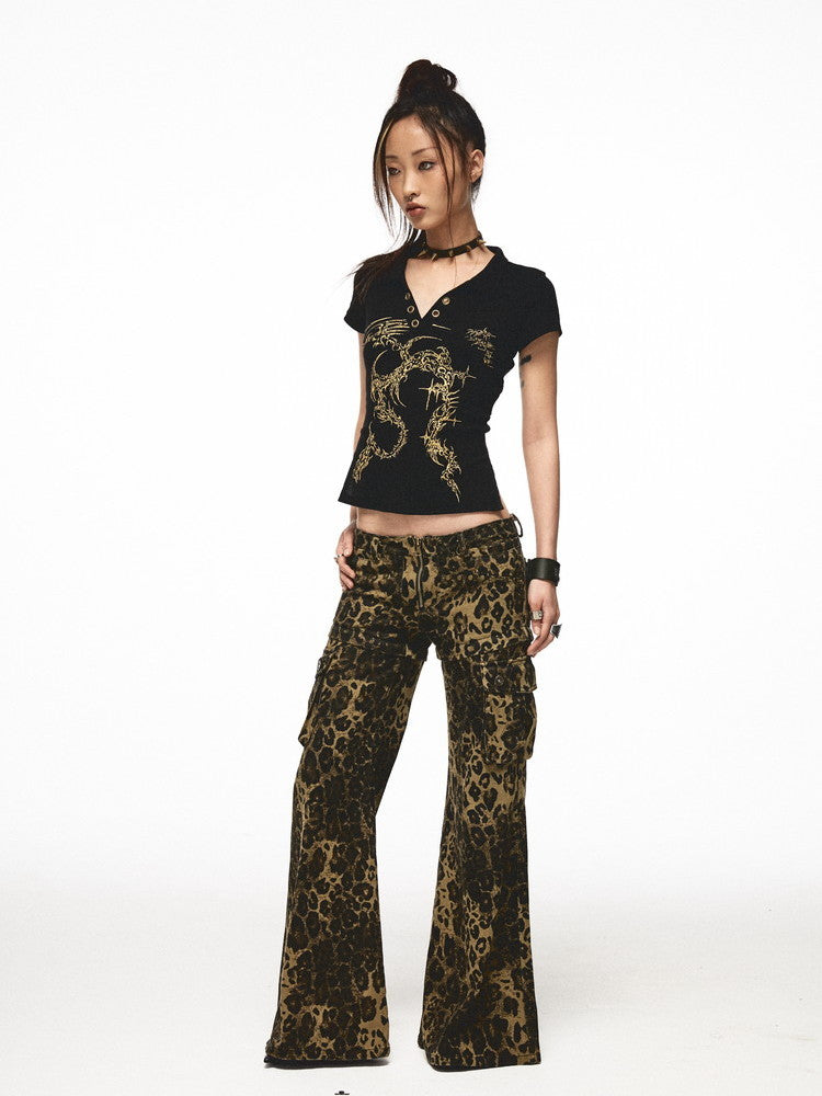 Embroidery Metallic Nichi V-Neck Casual Tops