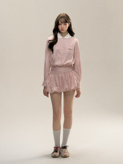 Stripe Balloon Nichi Short Shirt Dress