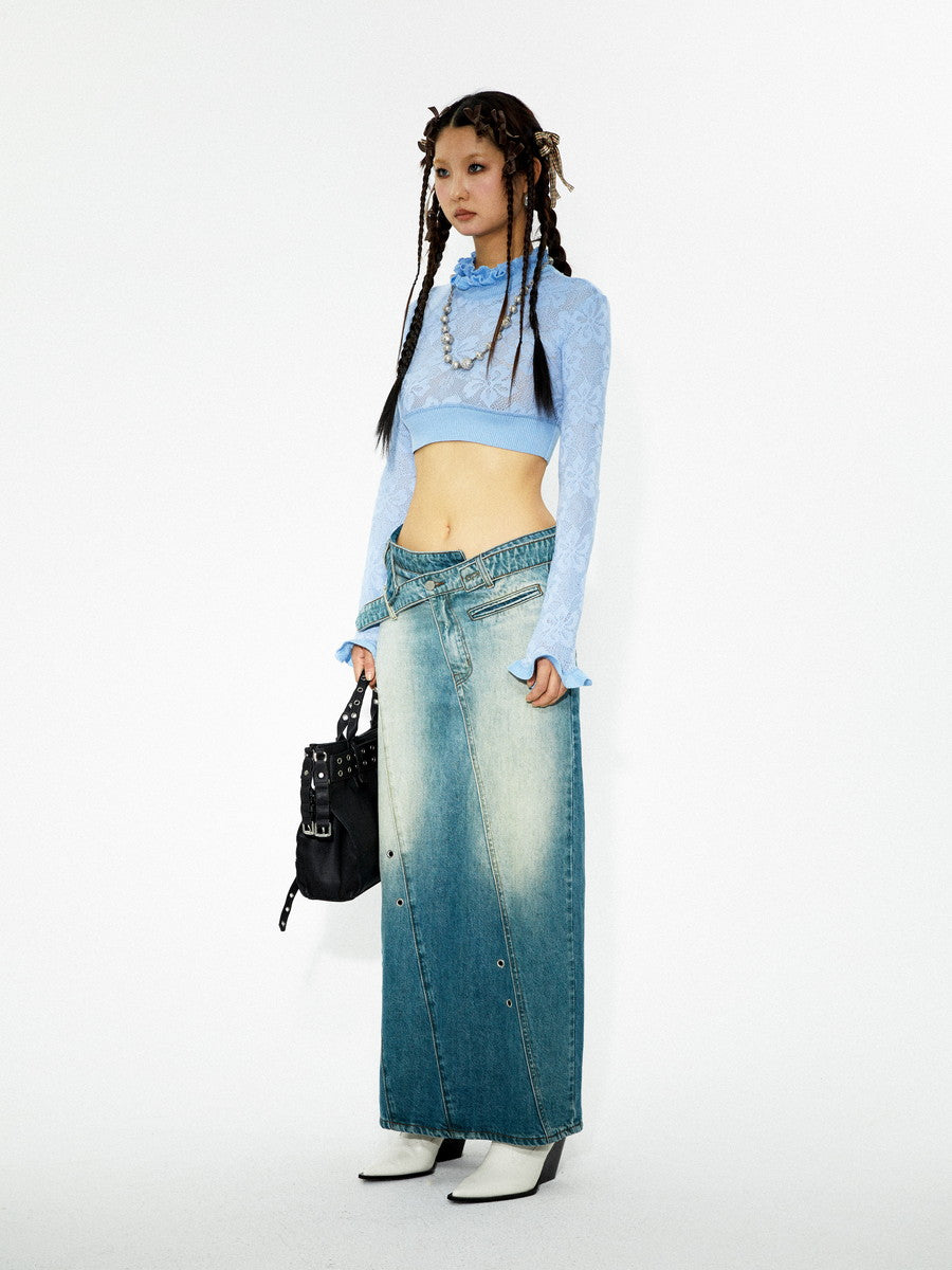 Faded-Denim-Bleistift-Rock-Casual Maxi Langstachel