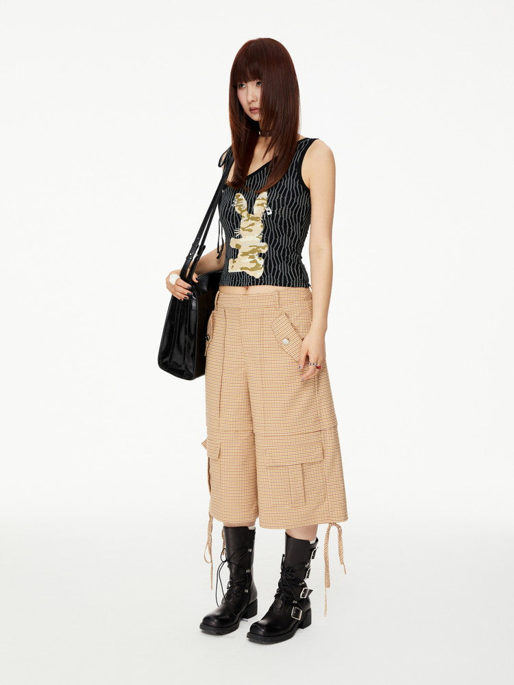 Checked Casual Wide Drawstring Half-Pants