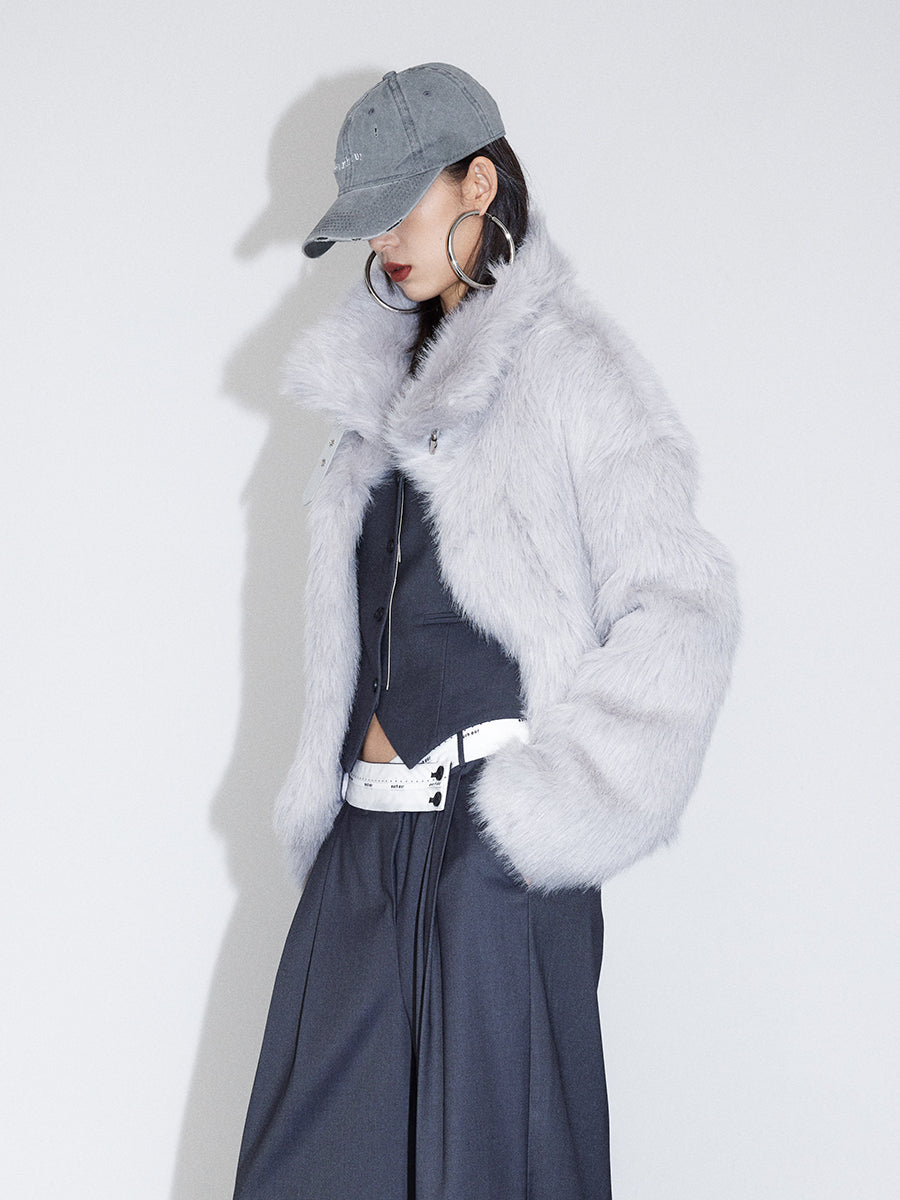 Stand-Collar High-End Fluffily Fur-Jacket