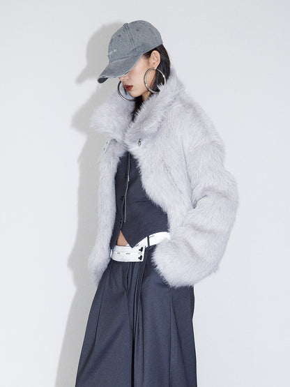 Stand-Collar High-End Fluffily Fur-Jacket