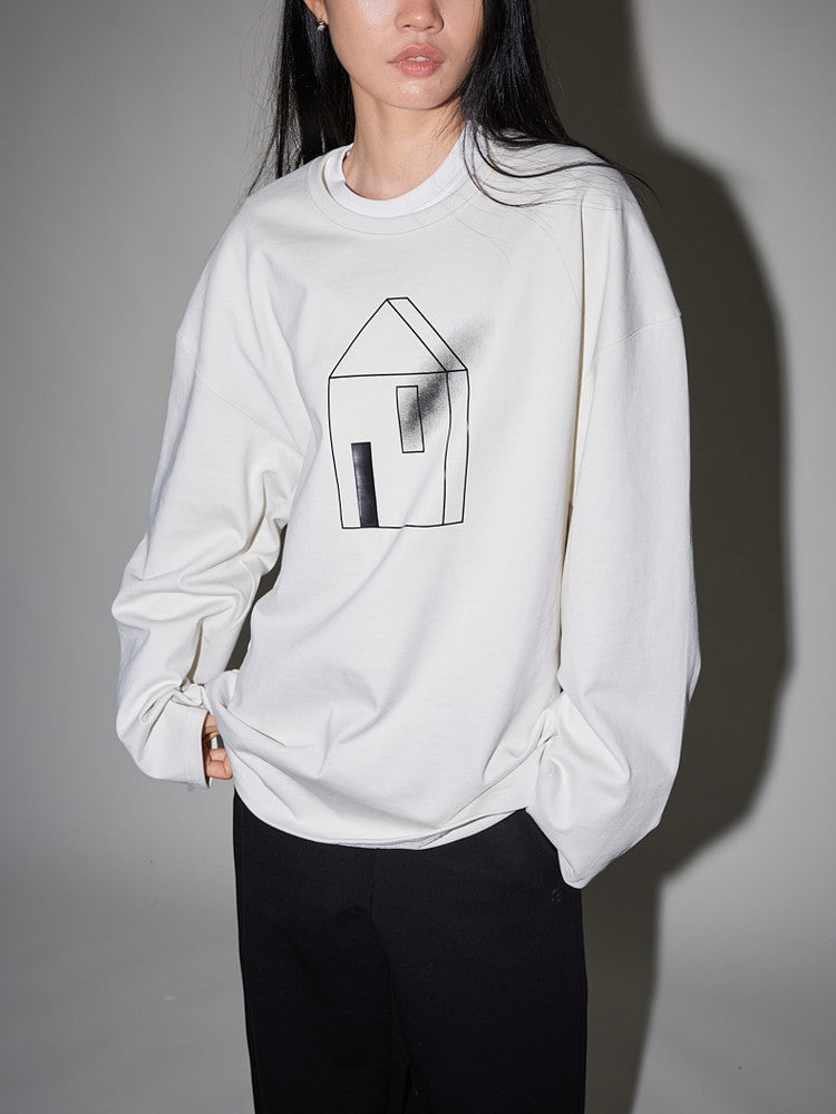 Casual Crew-Neck Spray House Unique Pullover