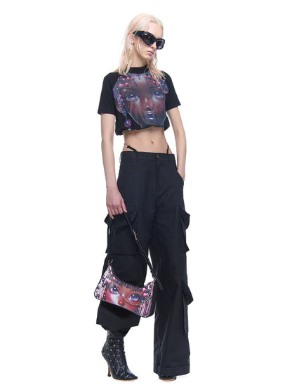 Back-Open Drawstring Girl Cropped Nichi T-Shirt