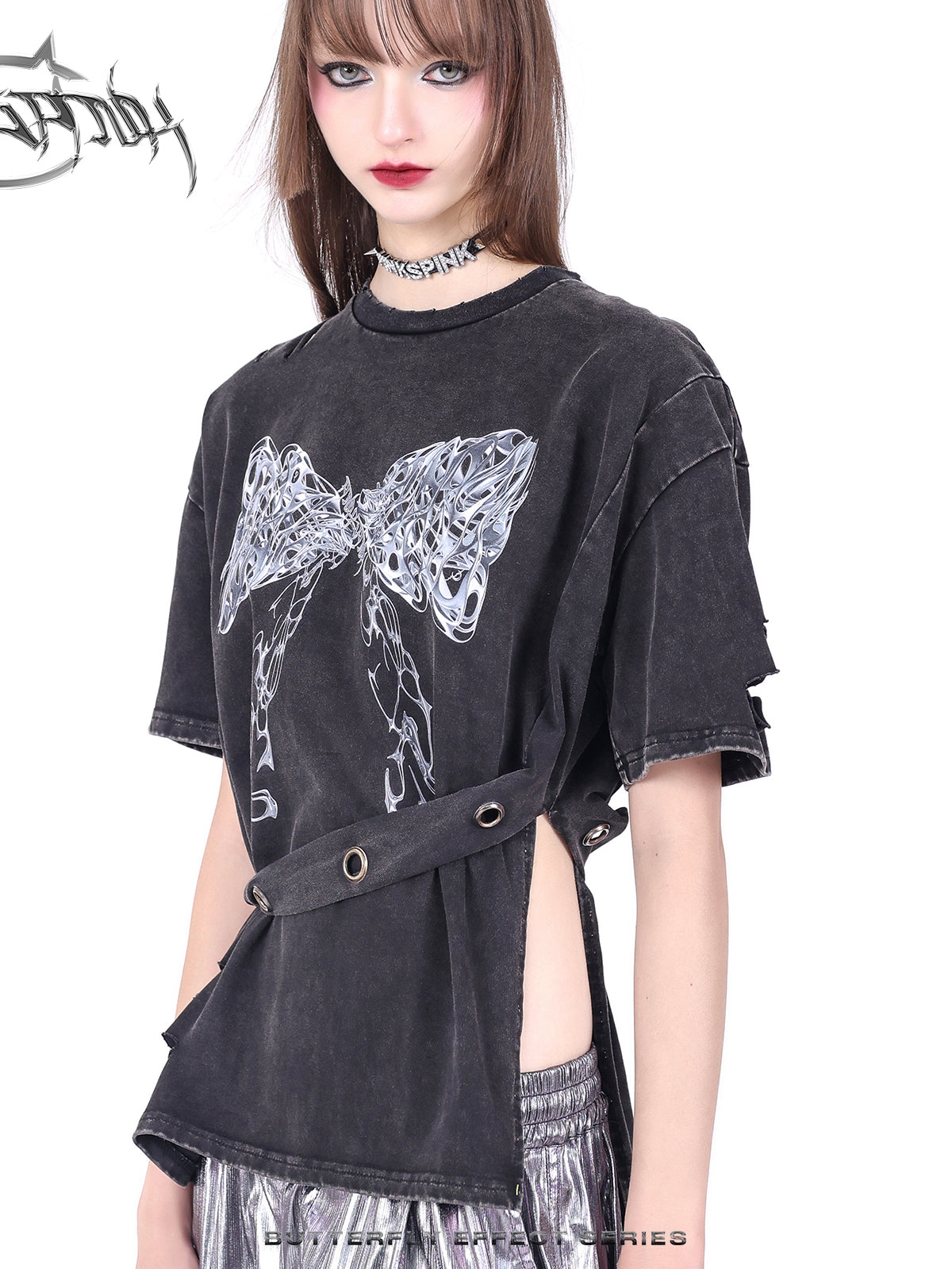 Ribbon Nichi Side-Cut Punk Oversize T-Shirt