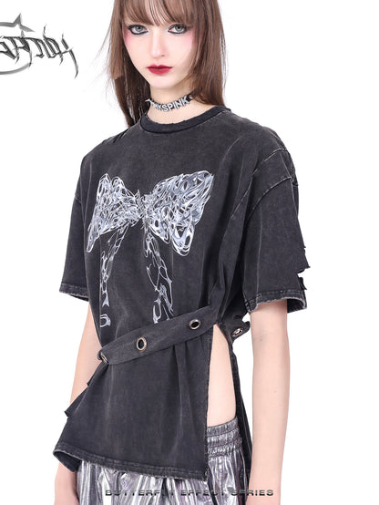 Ribbon Nichi Side Cut Punk Oversize T-Shirt