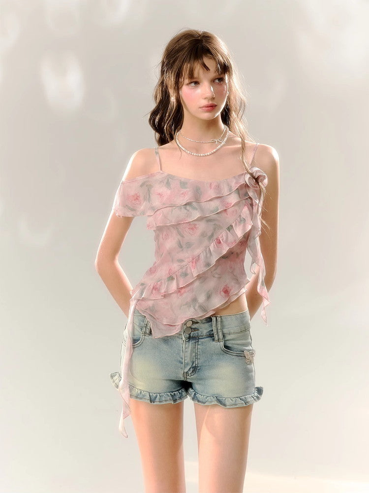 Denim Frill Casual Hot-Pants Tight Short-Pants