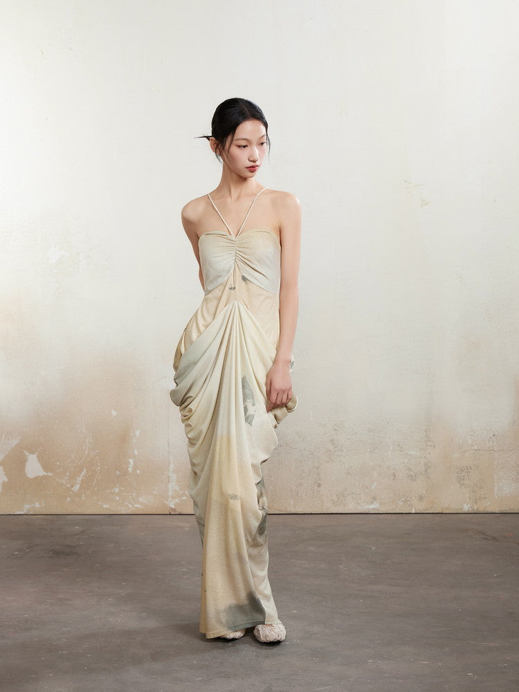 Halter-Neck Drape Elegant Back-Open Dress