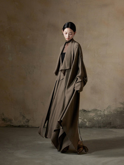 Ovresize Big-Collar Nichi Plain Long-Coat