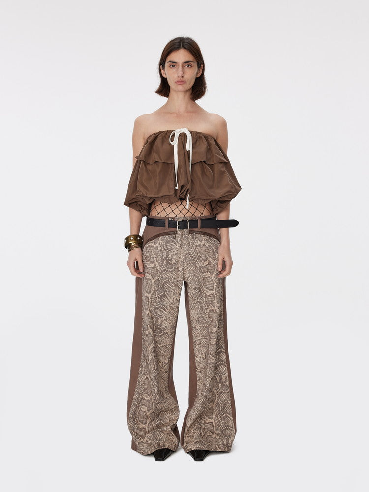 Denim Wide-Leg Casual Patchwork Python Pants