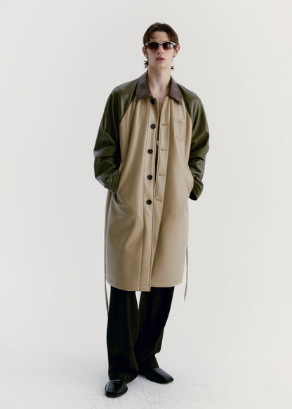 Unisex Leather Contrast Oversize Long-Coat