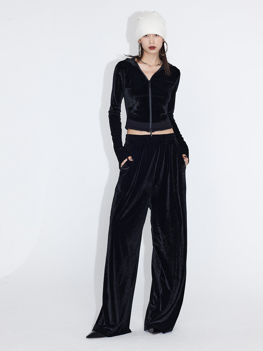 Velvet Set-Up Winter Plain Tops&amp;Pants&amp;Long-Skirt