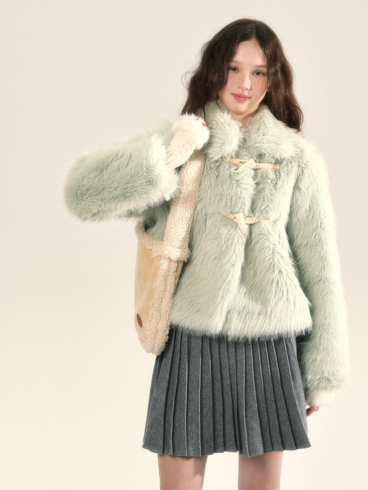 Flauschig eleganter Woll-Togg-Knopf-Fur-Jacket