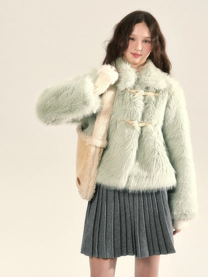 Flauschig eleganter Woll-Togg-Knopf-Fur-Jacket