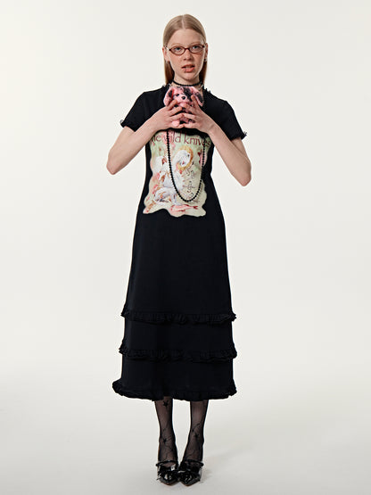 Cake Tiered Print Vintage Long T-Shirt-One-Piece