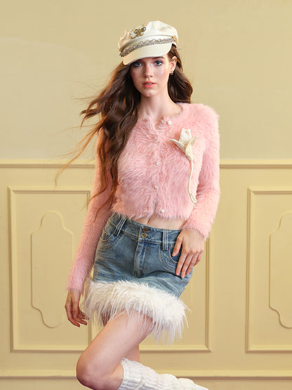 Denim Fur Tight Casual Nichi Min-Skirt